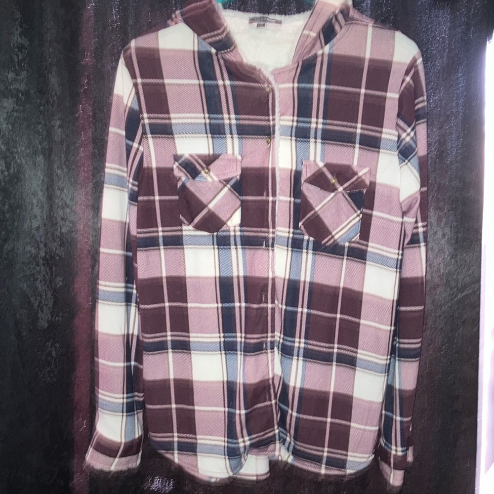 Fashion Nova Plaid Jacket in Burgundy and White